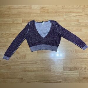 Free People Deep Purple V-Neck Cropped Sweater